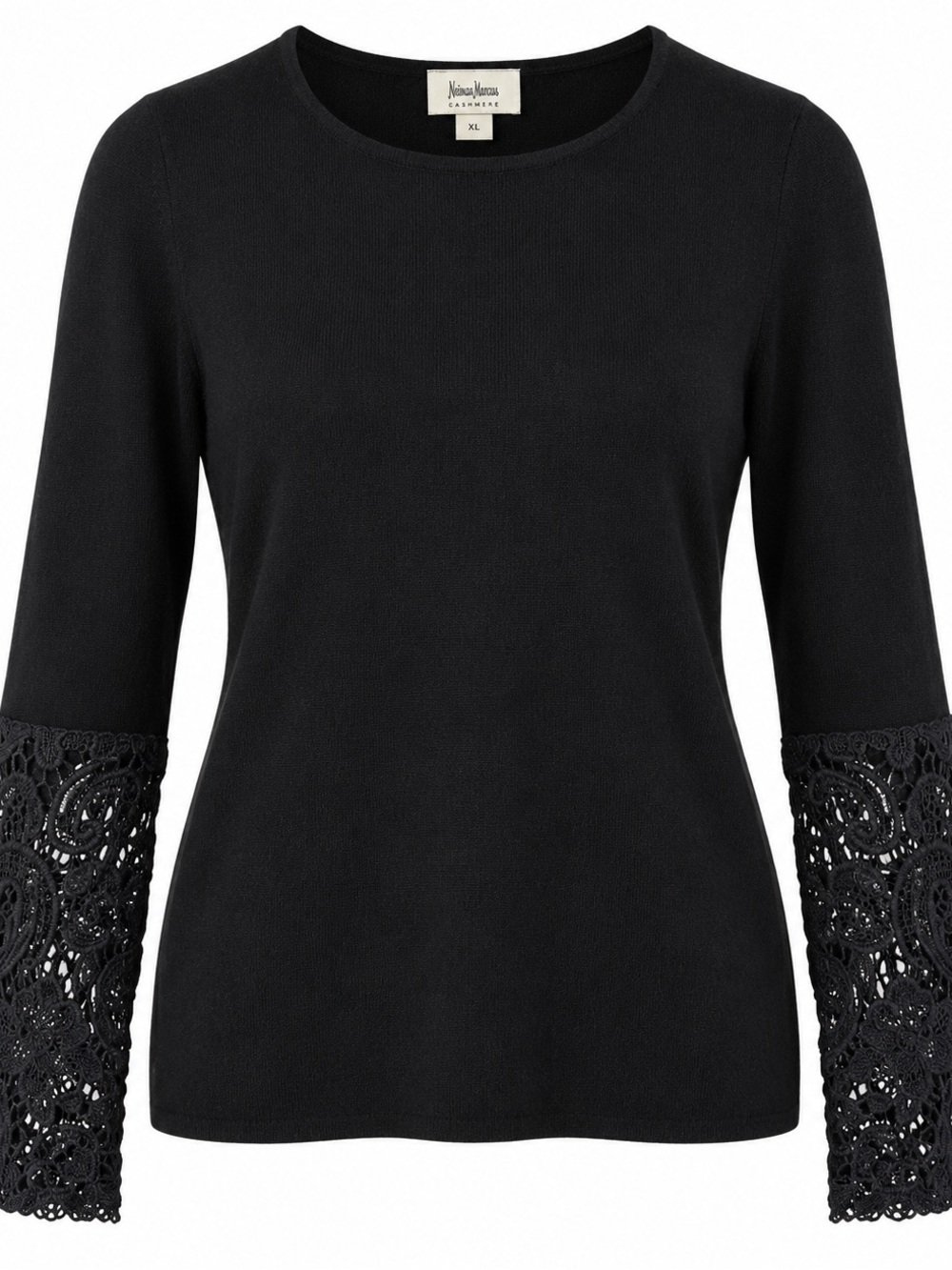 Neiman Marcus Cashmere Black Lace Cuff Sweater XL